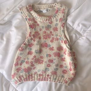 Zara floral cropped knit tank top
